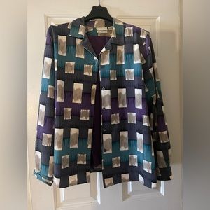 Vintage Late 80s Alfred Dunner Chinese Crepe Geometric Square Print Blouse/Pants